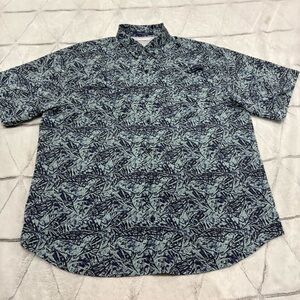 Columbia Sportswear Outdoor Men Blue Fish Short Sleeve Button Up Shirt Sz XL